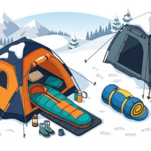 Изометрическая иллюстрация спальных мешков TermoSloy для зимнего кемпинга на белом фоне в современном стиле